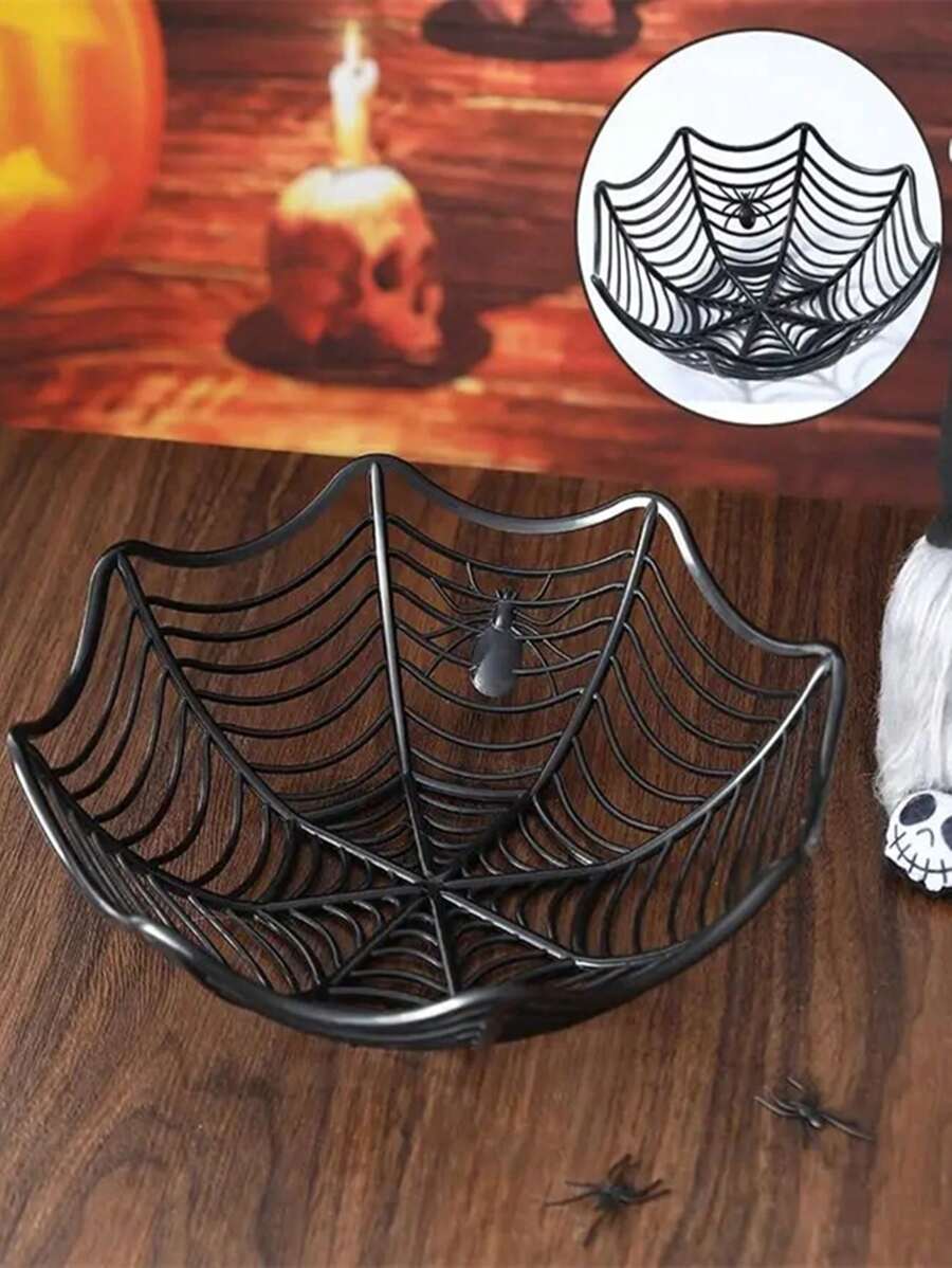 万圣节糖果篮 蜘蛛网碗 水果盘 糖果盒 万圣节厨具 不给糖就捣蛋万圣节派对用品 - 橘色 - 查看 1