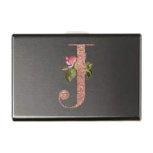 1 件超薄卡片盒玫瑰金首字母名称 A 到 Z 图案钱包 ID 银行 Malist 薄铝金属钱包银行卡盒钱包男士金属 S 收纳盒卡夹钱包名片夹信用卡夹女士男士迷你钱包卡片钱包射频识别钱包 - 黑色 - 查看 12