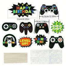 10 piezas de Decoraciones para pasteles de cumpleaños con tema de controlador de juego (2 piezas de adornos grandes +8 piezas de adornos pequeños) para fiestas de cumpleaños, fiestas con tema de juego, decoración de pasteles - Negro - Ver 2