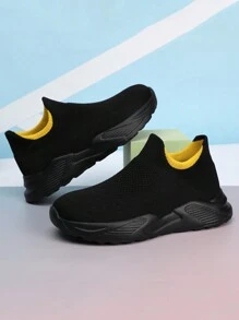 透氣柔軟底面男童跑步鞋，針織彈性運動鞋適用於兒童