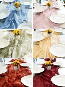 1入組90 * 180cm純色綢緞桌布，婚禮生日派對房間背景桌布DIY裝飾，35 * 70英寸純色桌布，適用於桌面覆蓋 - 彩色 - 查看 3