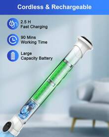 Máy chà sàn quay điện TASVAC EB5, Bàn chải tắm không dây 450RPM với 5 đầu làm sạch có thể thay thế và tay cầm mở rộng có thể điều chỉnh, Máy chà sàn phòng tắm công suất 1,5H cho bồn tắm, vữa, gạch, sàn, tường, bồn rửa - trắng - Xem 5