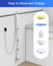 Máy chà sàn quay điện TASVAC EB5, Bàn chải tắm không dây 450RPM với 5 đầu làm sạch có thể thay thế và tay cầm mở rộng có thể điều chỉnh, Máy chà sàn phòng tắm công suất 1,5H cho bồn tắm, vữa, gạch, sàn, tường, bồn rửa - trắng - Xem 10