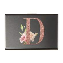 1 件超薄卡片盒玫瑰金首字母名称 A 到 Z 图案钱包 ID 银行 Malist 薄铝金属钱包银行卡盒钱包男士金属 S 收纳盒卡夹钱包名片夹信用卡夹女士男士迷你钱包卡片钱包射频识别钱包 - 黑色 - 查看 14