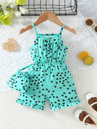 بدلة رومبير لفتيات الرضع بحمالات سباغيتي + حقيبة زخرفية 2 قطعة مجموعة ملابس أنيقة