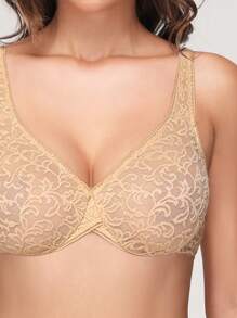 Women's Sexy Lace Bra Sheer Bras Underwire Added Support - Apricot - View 5