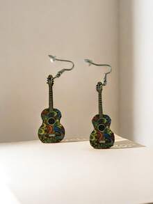 New Arrival Fashionable Wooden Guitar Shaped Earrings