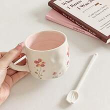1 conjunto de xícara de café e pires de cerâmica com flores cor de rosa do mar e de 250ml, conjunto pintado à mão de coração adorável de menina para chá da tarde