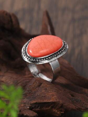 1pc Geometric Adjustable Elastic Colorful Enamel Ring For Women/Girls, Elegant Creative Accessory, Perfect For Party/Dating Gift