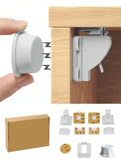 Magnetlås Hushållsmultifunktionslås (4 uppsättningar lås + 1 uppsättning nycklar) Inklusive installationshjälp Osynligt lås Lådskåpdörr Köksskåp Sida-vid-sida-dörrlås