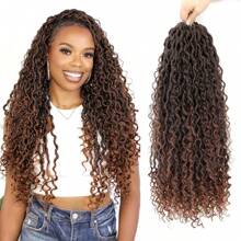 FULCRUM 10/14/18/24 Inch Goddess Locs Crochet Hair Pre Looped Faux Locs Bohemian Crochet Braids With Curly Ends Synthetic Hair Extensions For Women - Brown - View 5