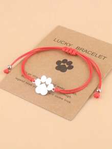 Cute Bear 1pc Lovely Stainless Steel Paw Bracelet With Braided Wax Cord, Adjustable Wristband For Dad And Mom Gift, Father's Day And Mother's Day Present With Blessing Card - Dog Claw bracelet - View 1