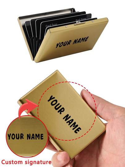 Billetera corta personalizada con firma de pareja, moda de metal de aluminio ultradelgado RFID multi-tarjeta de crédito bancaria, regalo del Día de San Valentín, Día de la Madre, cumpleaños