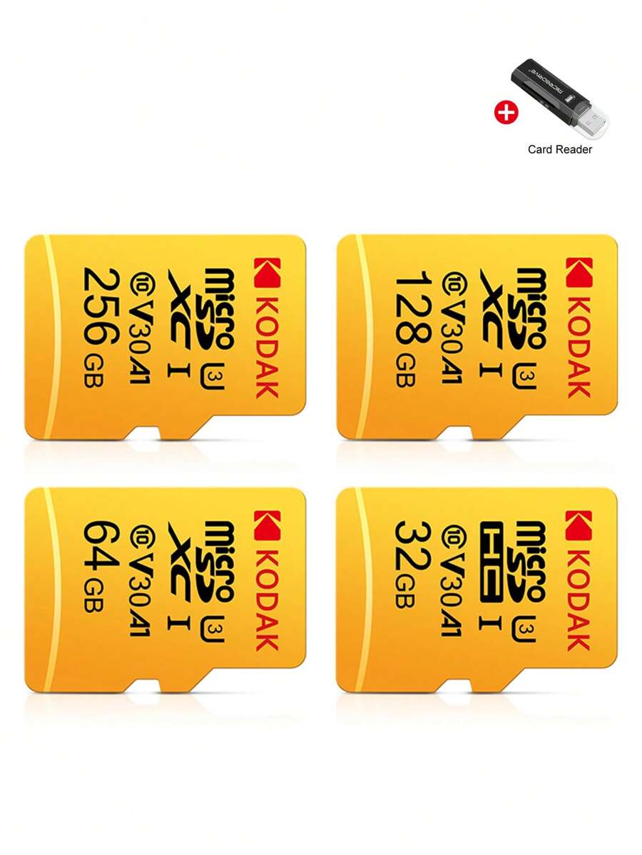 Kodak Tarjeta Micro Sd de 32GB 64GB U3 A1 128GB 256GB, Tarjetas Microsd TF con lector de tarjetas USB 2.0 incluido