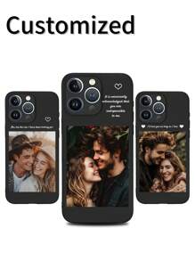 Iphone 16 1pc 个性化情侣名字玻璃手机壳兼容 Apple IPhone 15 Promax/Samsung S24 Ultra/Redmi 等型号 - 黑色 - 查看 1