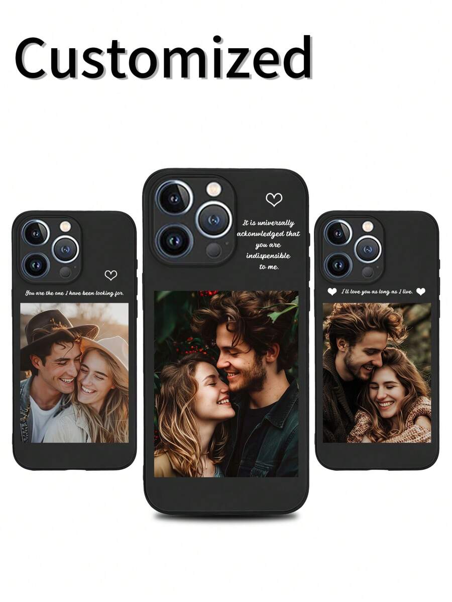 Iphone 16 1pc 个性化情侣名字玻璃手机壳兼容 Apple IPhone 15 Promax/Samsung S24 Ultra/Redmi 等型号 - 黑色 - 查看 1