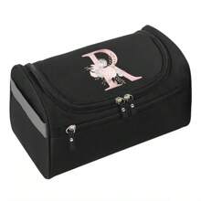 涤纶男士商务便携式收纳袋洗漱用品收纳袋女士旅行化妆包洗漱包化妆包邮轮必备字母图案洗漱包夏季旅行必备海滩度假假期学校用品宿舍必备返校 - 黑色 - 查看 30