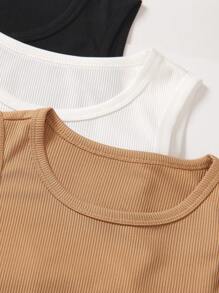 3 Stücke/Set Sommer Freizeitkleidung für Tween Mädchen, bestehend aus Rundhals-Ärmellosem Weste-Shirt und Fuß-Pyjama, lange Hose Outfit Einfarbig
