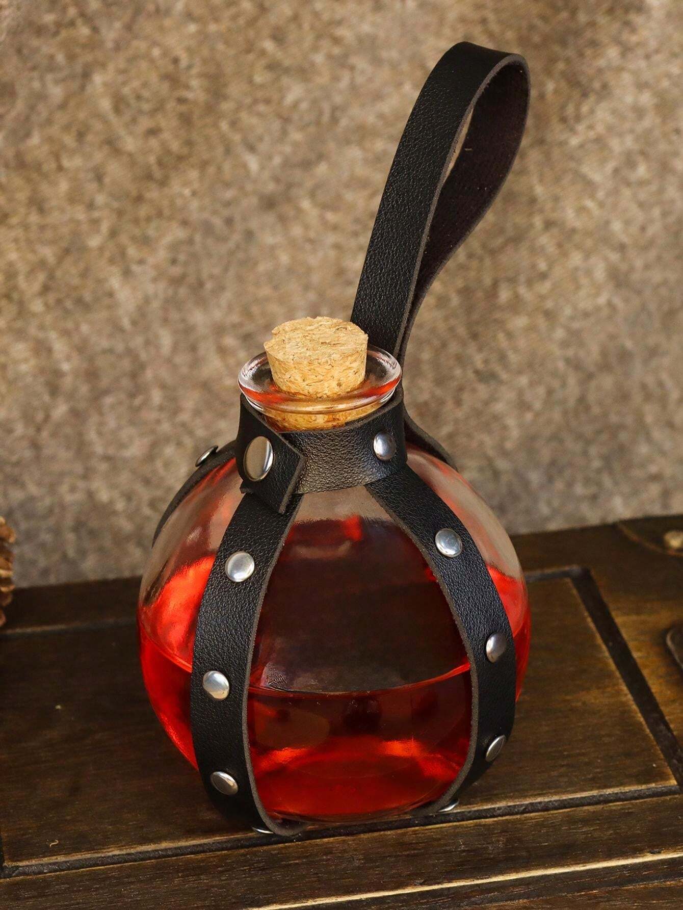 ダークマジックポーション瓶 茶色の魔術師のポーション ガラスホルダー コルクストッパー付き 合成皮革製ハーネス ホルスターループ付き