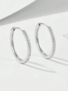 1對歐美新款s925純銀耳環,大圓環,鑲微鑽鑲嵌,典雅耳飾,簡約、百搭、高端 - 白色 - 查看 1