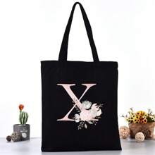 Borsa per la spesa estiva a grande capacità stampata con motivi di lettere, borsa tote casual stampata, zaino alla moda riutilizzabile, borsa multifunzionale, borsa per la spesa in tessuto di tela, borsa tote a stampa di lettere per donne, borsa a tracolla in tela, borsa per la spesa a grande capacità, borsa in tela a motivo semplice e alla moda, borsa per la spesa portatile, borsa a tracolla leggera e multifunzionale