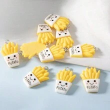10个树脂薯条桶吊坠，DIY吊坠，时尚旅行饰品，友谊护身符配饰 - 黃色 - 查看 3