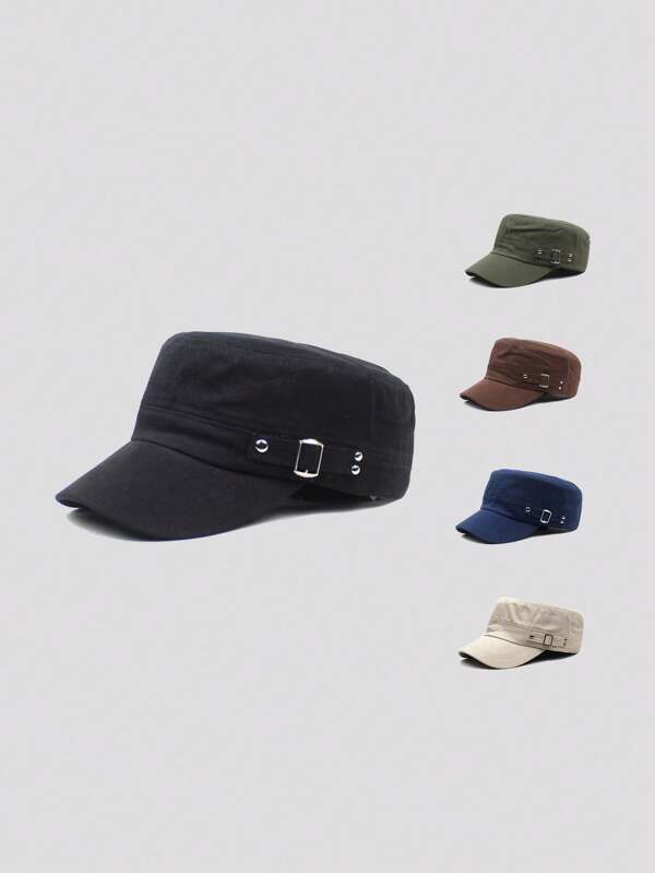 1pc Men's Fashionable Casual Military Cap With Side Button Sun Hat, Suitable For Daily And Outdoor Activities All Year Round