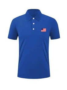 Camisa polo personalizada de estilo novio para hombre - Agrega tu propia imagen, logotipo, personalización con extracción inteligente de imagen, estilo suelto y casual - Azul - Ver 4