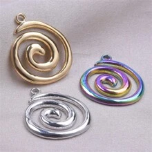 5pcs/Pack Simple Stainless Steel Geometric Round Spiral Decor DIY Jewelry Making Pendant, Necklace & Earring, 18K Gold Plated Vacuum Coating Silver Jewelry Making Accessory - S1130 - View 3