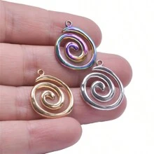 5pcs/Pack Simple Stainless Steel Geometric Round Spiral Decor DIY Jewelry Making Pendant, Necklace & Earring, 18K Gold Plated Vacuum Coating Silver Jewelry Making Accessory - S1130 - View 2