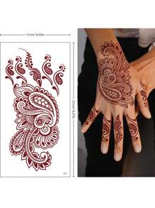 Set de 10 pegatinas temporales de tatuaje rojo y flores vintage de henna para manos y Body,tatuajes maquina para tatuar tatuajes falsos - Rojo - Ver 5