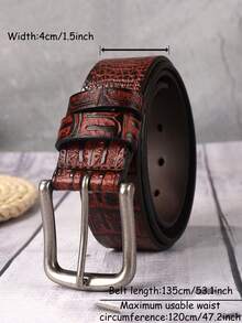 1入男士時尚經典款正式牛皮皮帶，紅玫瑰色正方形扣，適用於牛仔褲、長褲、工作及商務，是給父親、丈夫和朋友完美禮物 - 玫紅色 - 查看 14