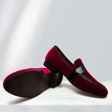 Men's Genuine Leather Metallic Textured Slip-On Glitter Loafers - Stylish And Comfortable Shoes - Red - View 5