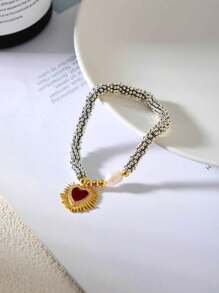 1件创意时尚个性化设计优雅轻盈奢华铜镶嵌锆石不对称水滴心形串珠养殖珍珠手链，适合女性、姐妹、情侣、毕业礼物，也是情人节、日常聚会、节日、圣诞节的理想之选。