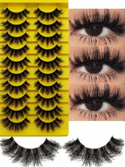 10Pairs 3D Fluffy False Eyelashes For Dramatic Fake Eyelashes Messy False Eyelashes Fluffy Thick Lashes Strip Lashes, Lashes, Eyelashes, Fake Lashes