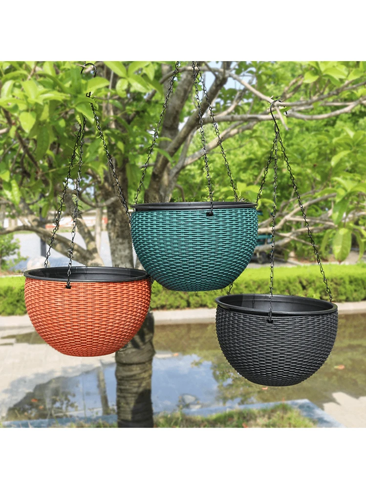 1 Pezzo Cesto Appendi-piante Da Appendere Fatto A Mano In Tessuto Intrecciato A Parete; Vaso Floreale In Vimini; Vaso In Rattan A Mezza Sfera, Appoggiato Su Ringhiera In Rattan Per Piantare Piante