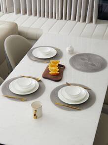 4pcs Circular Minimalist Hexagon Woven Polyester Dining Table Mats - Multicolor - View 4
