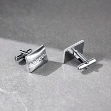 1 par de gemelos rectangulares de cobre pulido con rhinestones, estilo de negocios a la moda para hombres - Plateado - Ver 7