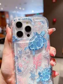 Summer 1pc Cool Ocean Turtle Pattern Transparent TPU Shock-Absorption Phone Case