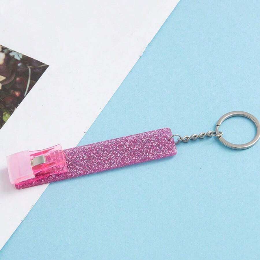 1pc Lady Long Nail Card Holder Anti-Touch Bank ATM Card Bus Card Clipper DIY Keychain Bag Pendant - Pink - View 1