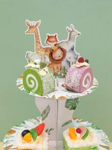 1pc 3-Tier Jungle Animal Paper Cupcake Stand, Suitable For Baby Shower, Birthday Party Decoration, Cardboard Cupcake Holder, Cupcake Tower, Fit For Wild Theme Party, Christmas And More - Multicolor - View 8