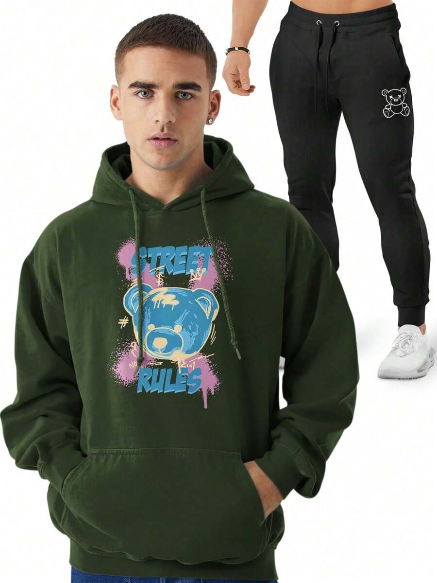 Men Hoodie & Sweatshirt Co-Ords - xanh quân đội - Xem 1
