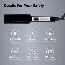 RUCHA Bàn chải duỗi tóc màu đen Tấm titan Bàn là phẳng Lược điều trị Keratin Dụng cụ tạo kiểu tóc Điện áp kép Làm nóng nhanh cho tóc dài và dày - Phích cắm loại C của EU (220-240V) - Xem 2