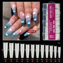 240 piezas/10 sets de uñas postizas acrílicas plegables de larga duración con pegamento para uñas, fáciles de aplicar, adecuadas para diseño de uñas de bricolaje en casa y en salones de uñas - Blanco - Ver 17