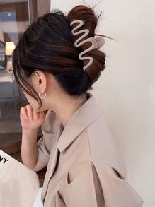 3件組簡約純色磨砂塑膠髮夾，蛇形波浪造型，休閒配件，適合女性捲髮 - 彩色 - 查看 7