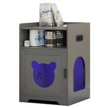 Arenero para gatos con luces LED, mueble escondite para caja de arena, mesa auxiliar para gatos con estantes de marco de madera, decoración de casa de mascotas con mesilla de noche ocultando el baño o dormitorio - Gris - Ver 8