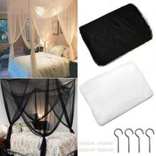 4 Corners Post Bed Canopy Curtain Mosquito Net Or Frame Single Double King - Beis - Ver 7
