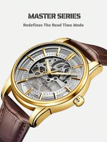 Đồng hồ cơ tự động OCHSTIN Master Series với thiết kế khoét rỗng, chống thấm nước, dây da, đồng hồ thời trang nam - màu nâu - Xem 3