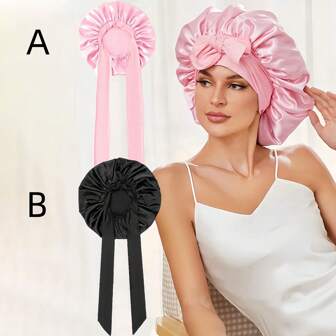 1 件装缎带睡帽，带丝带，女士头饰，适合家庭使用和束发，粉色配饰
