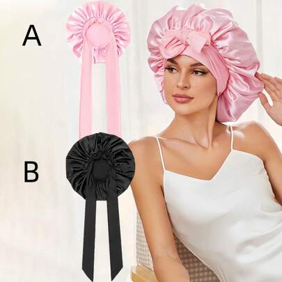 1 件装缎带睡帽，带丝带，女士头饰，适合家庭使用和束发，粉色配饰